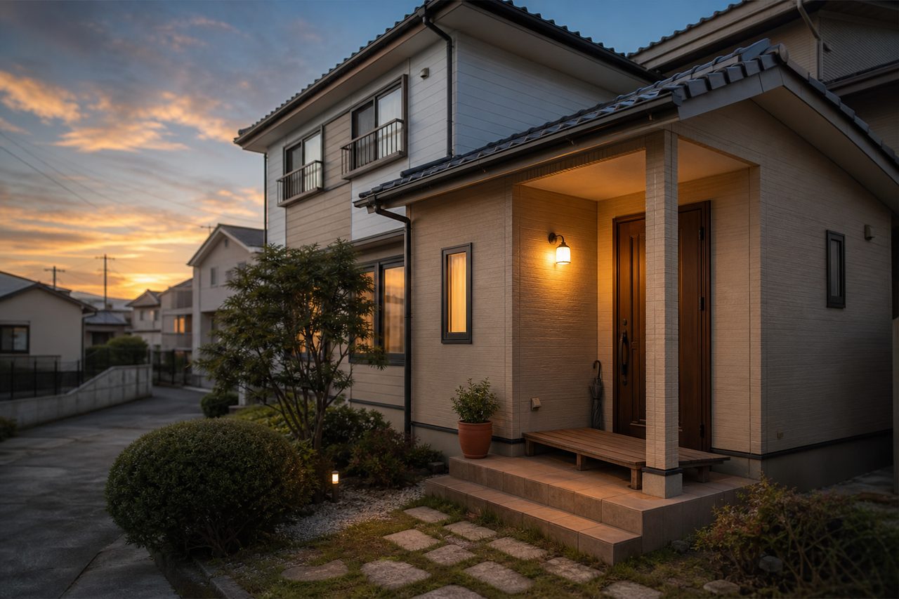 築11年の戸建て住宅と前景のメンテナンス道具